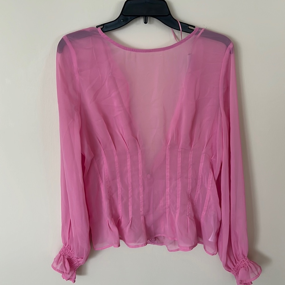 Finder keepers sheer pink long sleeve shirt